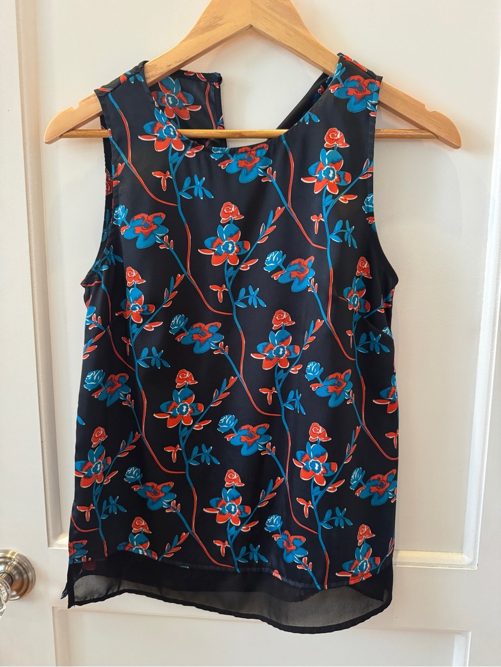 Thakoon Black Sleeveless Camisole with Blue & Red Floral Print